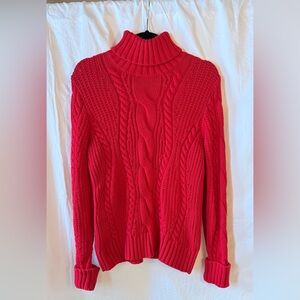 Lands' End Red Cable Knit Turtleneck Sweater
